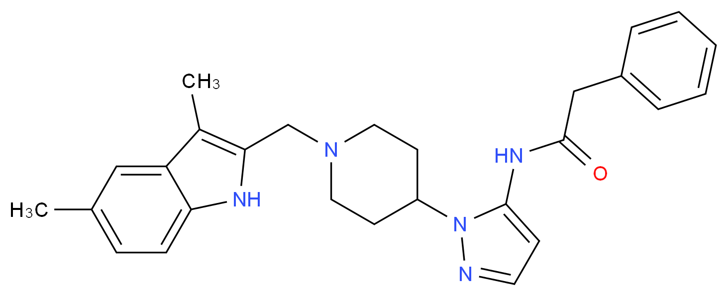 N-(1-{1-[(3,5-dimethyl-1H-indol-2-yl)methyl]-4-piperidinyl}-1H-pyrazol-5-yl)-2-phenylacetamide_Molecular_structure_CAS_)