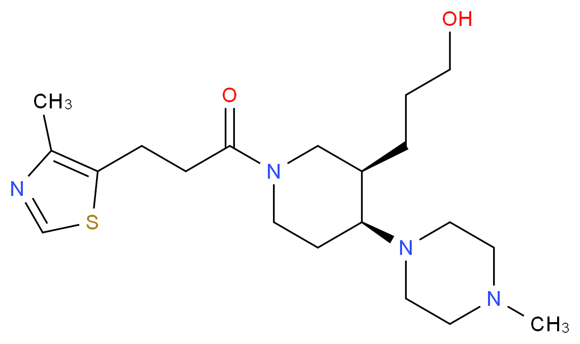 3-{(3R*,4S*)-4-(4-methylpiperazin-1-yl)-1-[3-(4-methyl-1,3-thiazol-5-yl)propanoyl]piperidin-3-yl}propan-1-ol_Molecular_structure_CAS_)