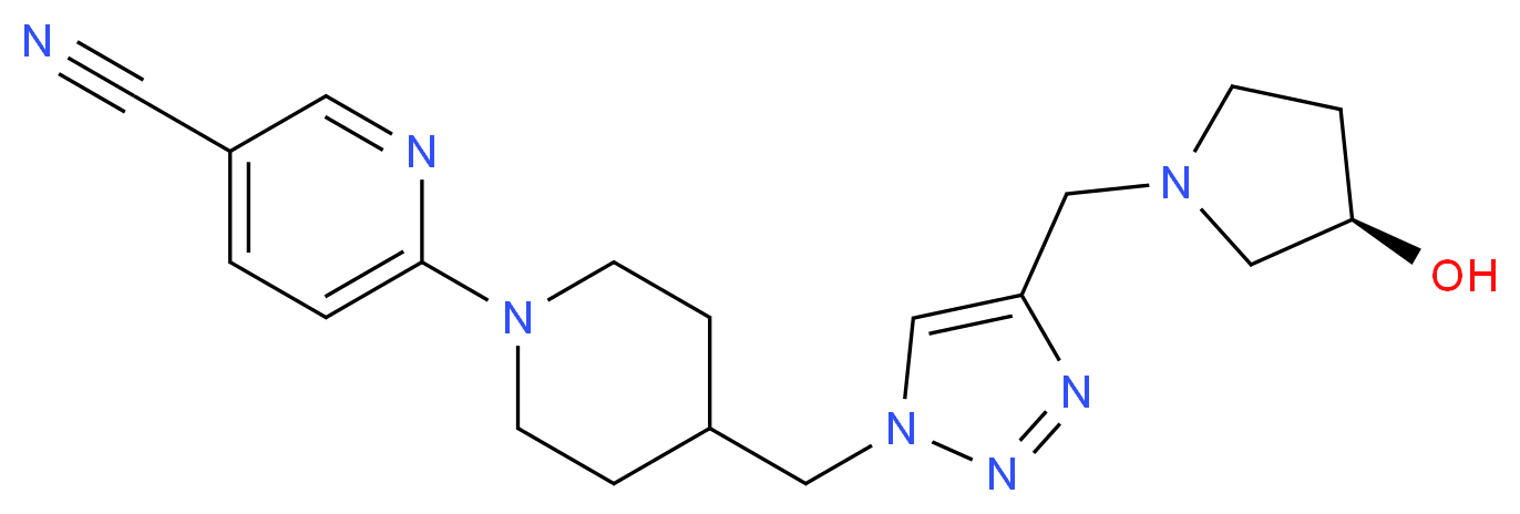 6-{4-[(4-{[(3R)-3-hydroxypyrrolidin-1-yl]methyl}-1H-1,2,3-triazol-1-yl)methyl]piperidin-1-yl}nicotinonitrile_Molecular_structure_CAS_)