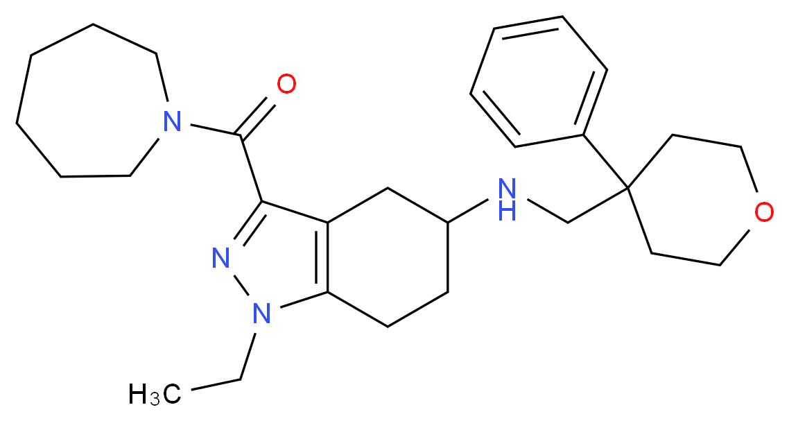 3-(1-azepanylcarbonyl)-1-ethyl-N-[(4-phenyltetrahydro-2H-pyran-4-yl)methyl]-4,5,6,7-tetrahydro-1H-indazol-5-amine_Molecular_structure_CAS_)