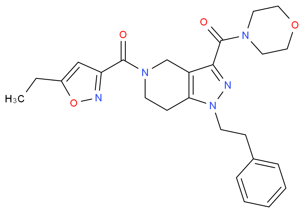 5-[(5-ethyl-3-isoxazolyl)carbonyl]-3-(4-morpholinylcarbonyl)-1-(2-phenylethyl)-4,5,6,7-tetrahydro-1H-pyrazolo[4,3-c]pyridine_Molecular_structure_CAS_)