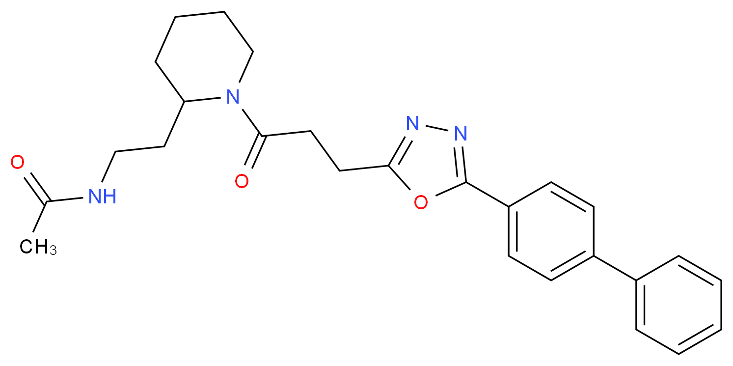 N-[2-(1-{3-[5-(4-biphenylyl)-1,3,4-oxadiazol-2-yl]propanoyl}-2-piperidinyl)ethyl]acetamide_Molecular_structure_CAS_)