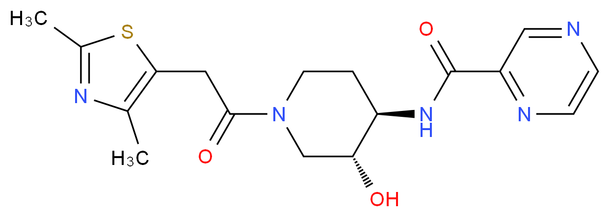 N-{(3R*,4R*)-1-[(2,4-dimethyl-1,3-thiazol-5-yl)acetyl]-3-hydroxypiperidin-4-yl}pyrazine-2-carboxamide_Molecular_structure_CAS_)