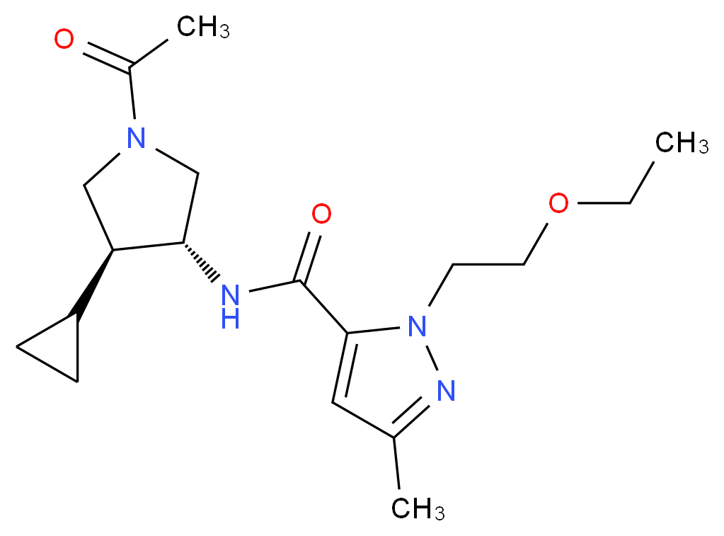 N-[(3R*,4S*)-1-acetyl-4-cyclopropylpyrrolidin-3-yl]-1-(2-ethoxyethyl)-3-methyl-1H-pyrazole-5-carboxamide_Molecular_structure_CAS_)