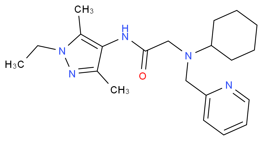 2-[cyclohexyl(pyridin-2-ylmethyl)amino]-N-(1-ethyl-3,5-dimethyl-1H-pyrazol-4-yl)acetamide_Molecular_structure_CAS_)