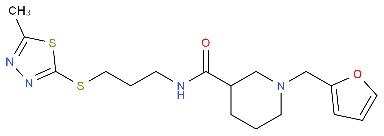 1-(2-furylmethyl)-N-{3-[(5-methyl-1,3,4-thiadiazol-2-yl)thio]propyl}piperidine-3-carboxamide_Molecular_structure_CAS_)