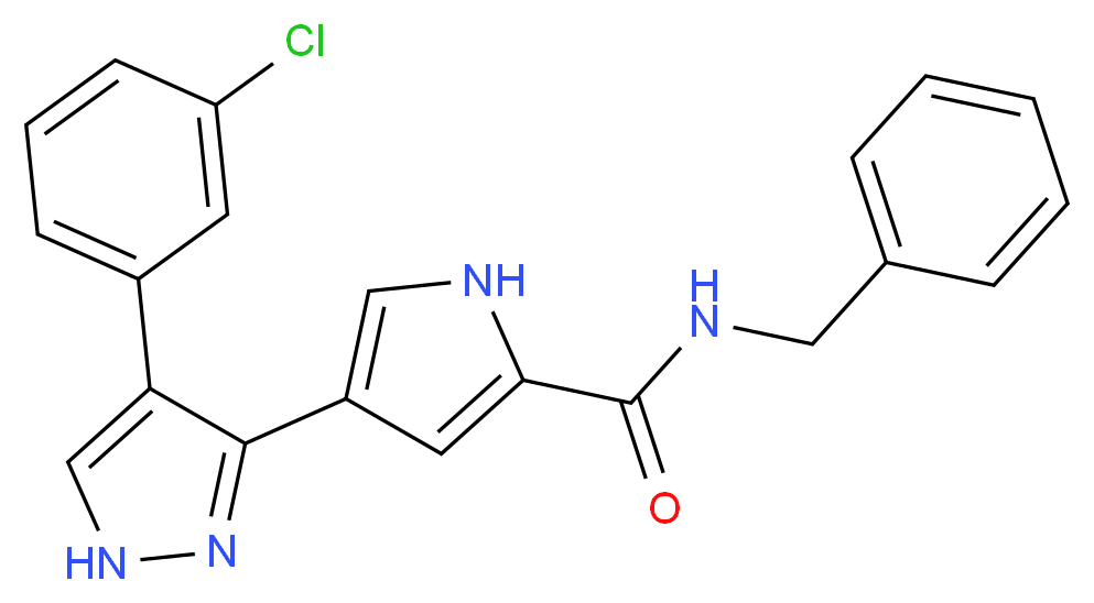 N-BENZYL-4-[4-(3-CHLOROPHENYL)-1H-PYRAZOL-3-YL]-1H-PYRROLE-2-CARBOXAMIDE_Molecular_structure_CAS_)