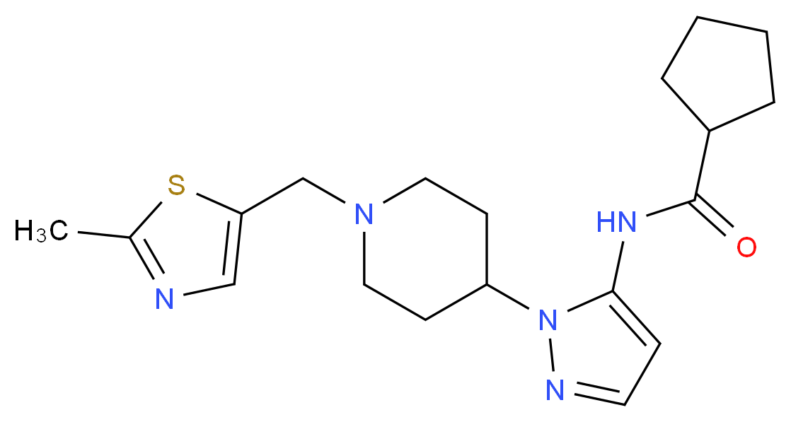 N-(1-{1-[(2-methyl-1,3-thiazol-5-yl)methyl]-4-piperidinyl}-1H-pyrazol-5-yl)cyclopentanecarboxamide_Molecular_structure_CAS_)
