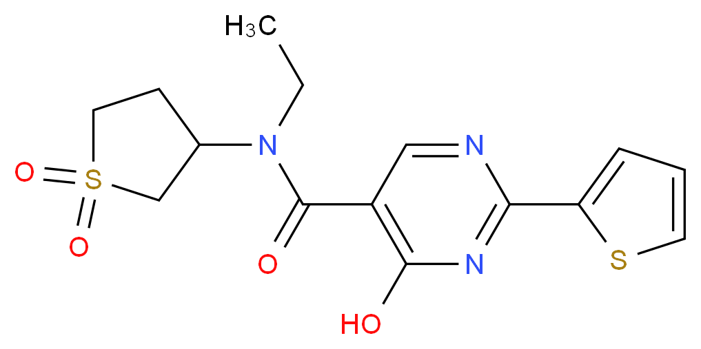 N-(1,1-dioxidotetrahydro-3-thienyl)-N-ethyl-4-hydroxy-2-(2-thienyl)pyrimidine-5-carboxamide_Molecular_structure_CAS_)