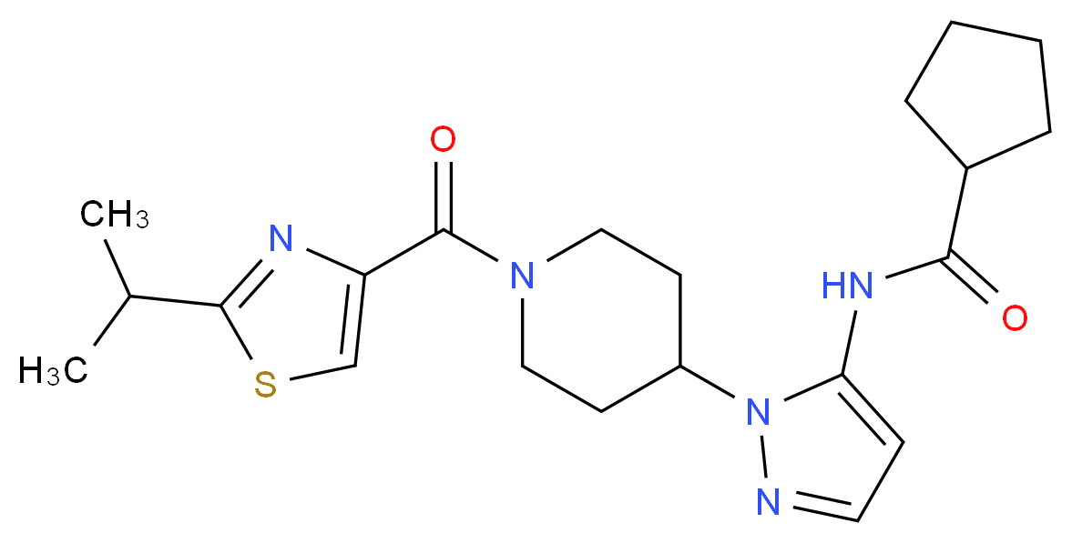 N-(1-{1-[(2-isopropyl-1,3-thiazol-4-yl)carbonyl]-4-piperidinyl}-1H-pyrazol-5-yl)cyclopentanecarboxamide_Molecular_structure_CAS_)