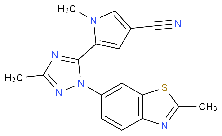 1-methyl-5-[3-methyl-1-(2-methyl-1,3-benzothiazol-6-yl)-1H-1,2,4-triazol-5-yl]-1H-pyrrole-3-carbonitrile_Molecular_structure_CAS_)