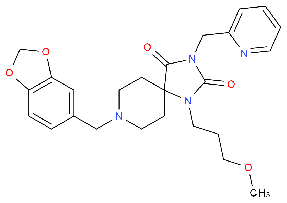 8-(1,3-benzodioxol-5-ylmethyl)-1-(3-methoxypropyl)-3-(2-pyridinylmethyl)-1,3,8-triazaspiro[4.5]decane-2,4-dione_Molecular_structure_CAS_)