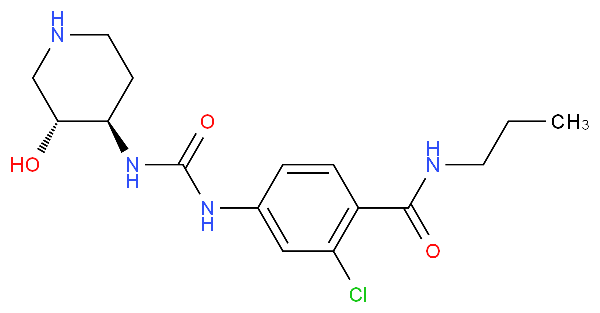 2-chloro-4-[({[(3R*,4R*)-3-hydroxypiperidin-4-yl]amino}carbonyl)amino]-N-propylbenzamide_Molecular_structure_CAS_)