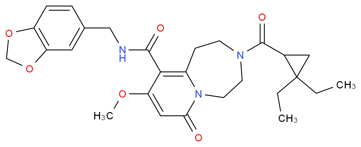 N-(1,3-benzodioxol-5-ylmethyl)-3-[(2,2-diethylcyclopropyl)carbonyl]-9-methoxy-7-oxo-1,2,3,4,5,7-hexahydropyrido[1,2-d][1,4]diazepine-10-carboxamide_Molecular_structure_CAS_)