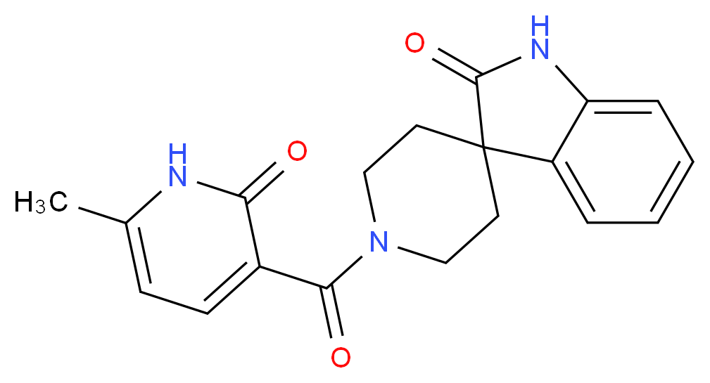 1'-[(6-methyl-2-oxo-1,2-dihydropyridin-3-yl)carbonyl]spiro[indole-3,4'-piperidin]-2(1H)-one_Molecular_structure_CAS_)
