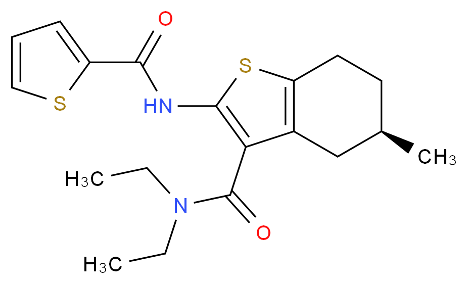(5R)-N,N-DIETHYL-5-METHYL-2-[(THIOPHEN-2-YLCARBONYL)AMINO]-4,5,6,7-TETRAHYDRO-1-BENZOTHIOPHENE-3-CARBOXAMIDE_Molecular_structure_CAS_)