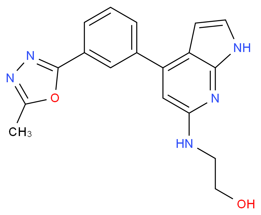 2-({4-[3-(5-methyl-1,3,4-oxadiazol-2-yl)phenyl]-1H-pyrrolo[2,3-b]pyridin-6-yl}amino)ethanol_Molecular_structure_CAS_)