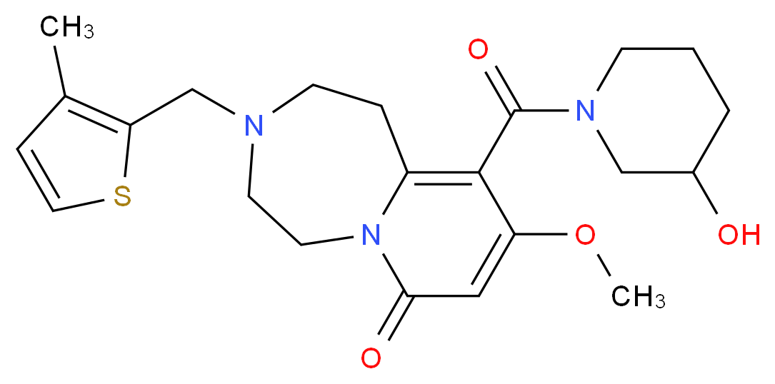 10-[(3-hydroxy-1-piperidinyl)carbonyl]-9-methoxy-3-[(3-methyl-2-thienyl)methyl]-2,3,4,5-tetrahydropyrido[1,2-d][1,4]diazepin-7(1H)-one_Molecular_structure_CAS_)