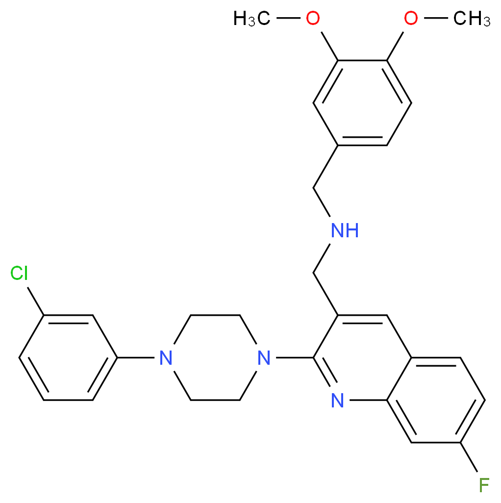 ({2-[4-(3-chlorophenyl)-1-piperazinyl]-7-fluoro-3-quinolinyl}methyl)(3,4-dimethoxybenzyl)amine_Molecular_structure_CAS_)