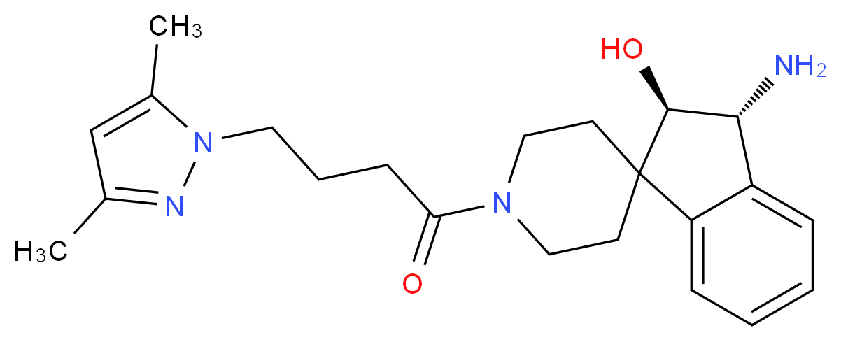 (2R*,3R*)-3-amino-1'-[4-(3,5-dimethyl-1H-pyrazol-1-yl)butanoyl]-2,3-dihydrospiro[indene-1,4'-piperidin]-2-ol_Molecular_structure_CAS_)
