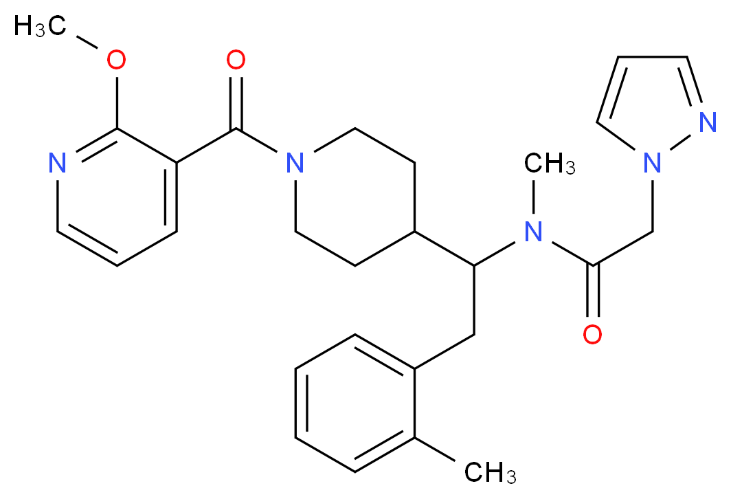 N-[1-{1-[(2-methoxy-3-pyridinyl)carbonyl]-4-piperidinyl}-2-(2-methylphenyl)ethyl]-N-methyl-2-(1H-pyrazol-1-yl)acetamide_Molecular_structure_CAS_)