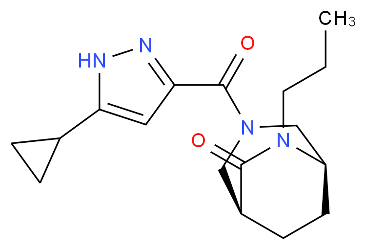 (1S*,5R*)-3-[(5-cyclopropyl-1H-pyrazol-3-yl)carbonyl]-6-propyl-3,6-diazabicyclo[3.2.2]nonan-7-one_Molecular_structure_CAS_)