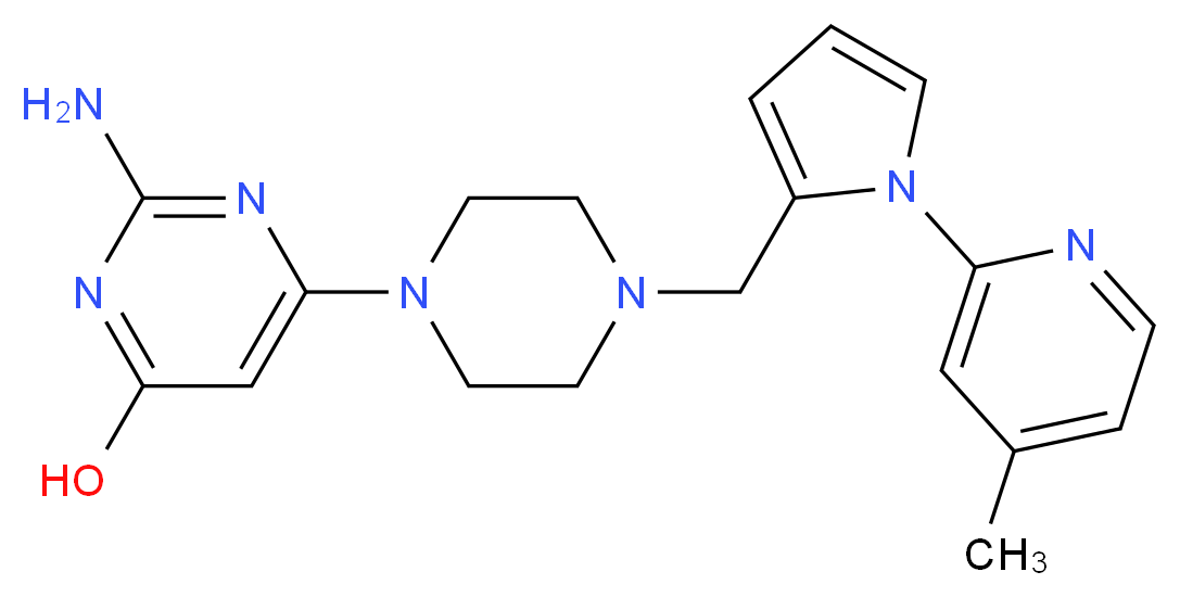 2-amino-6-(4-{[1-(4-methylpyridin-2-yl)-1H-pyrrol-2-yl]methyl}piperazin-1-yl)pyrimidin-4-ol_Molecular_structure_CAS_)