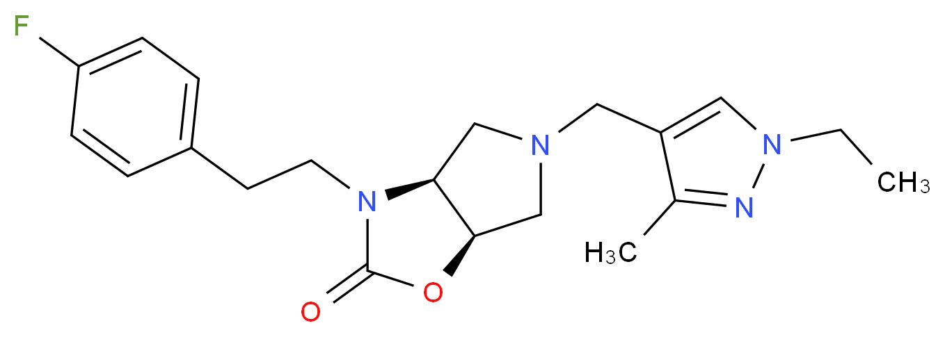 (3aS*,6aR*)-5-[(1-ethyl-3-methyl-1H-pyrazol-4-yl)methyl]-3-[2-(4-fluorophenyl)ethyl]hexahydro-2H-pyrrolo[3,4-d][1,3]oxazol-2-one_Molecular_structure_CAS_)
