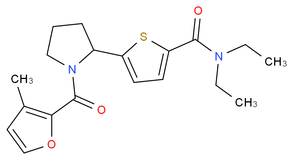 N,N-diethyl-5-[1-(3-methyl-2-furoyl)-2-pyrrolidinyl]-2-thiophenecarboxamide_Molecular_structure_CAS_)