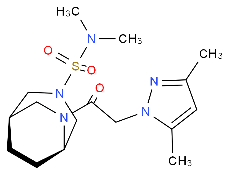 (1R*,5R*)-6-[(3,5-dimethyl-1H-pyrazol-1-yl)acetyl]-N,N-dimethyl-3,6-diazabicyclo[3.2.2]nonane-3-sulfonamide_Molecular_structure_CAS_)