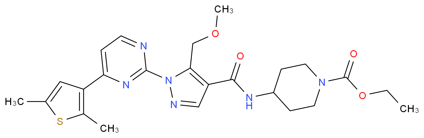 ethyl 4-({[1-[4-(2,5-dimethyl-3-thienyl)-2-pyrimidinyl]-5-(methoxymethyl)-1H-pyrazol-4-yl]carbonyl}amino)-1-piperidinecarboxylate_Molecular_structure_CAS_)