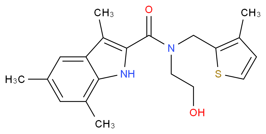 N-(2-hydroxyethyl)-3,5,7-trimethyl-N-[(3-methyl-2-thienyl)methyl]-1H-indole-2-carboxamide_Molecular_structure_CAS_)