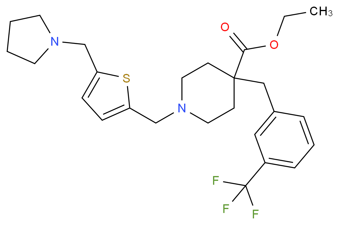 ethyl 1-{[5-(1-pyrrolidinylmethyl)-2-thienyl]methyl}-4-[3-(trifluoromethyl)benzyl]-4-piperidinecarboxylate_Molecular_structure_CAS_)