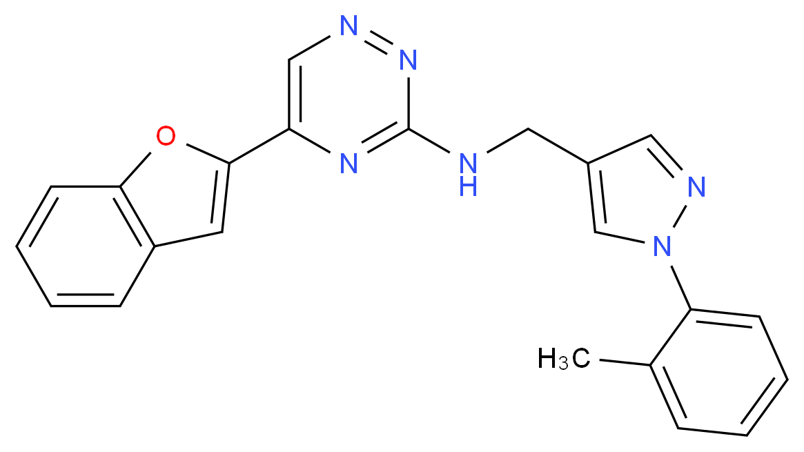 5-(1-benzofuran-2-yl)-N-{[1-(2-methylphenyl)-1H-pyrazol-4-yl]methyl}-1,2,4-triazin-3-amine_Molecular_structure_CAS_)