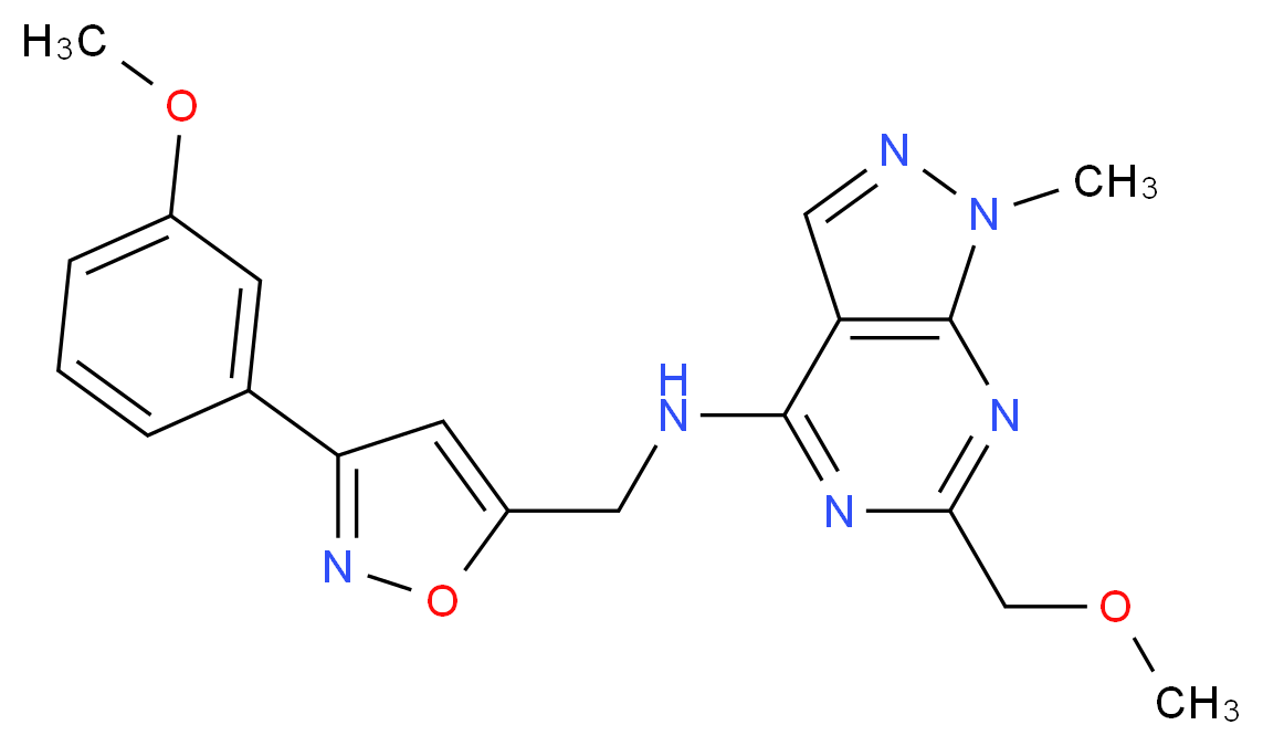 6-(methoxymethyl)-N-{[3-(3-methoxyphenyl)isoxazol-5-yl]methyl}-1-methyl-1H-pyrazolo[3,4-d]pyrimidin-4-amine_Molecular_structure_CAS_)