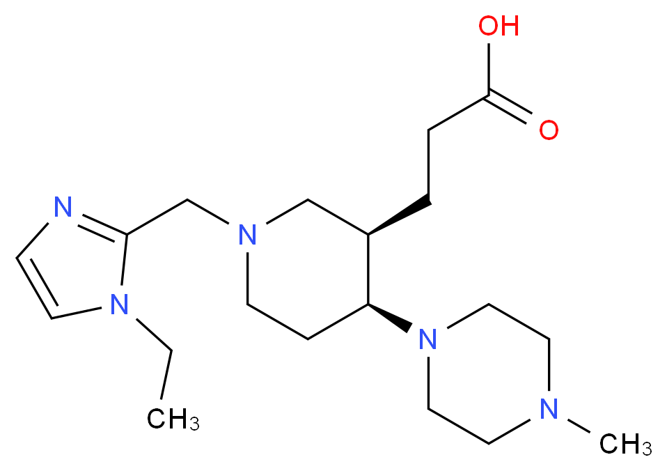 3-[(3R*,4S*)-1-[(1-ethyl-1H-imidazol-2-yl)methyl]-4-(4-methylpiperazin-1-yl)piperidin-3-yl]propanoic acid_Molecular_structure_CAS_)