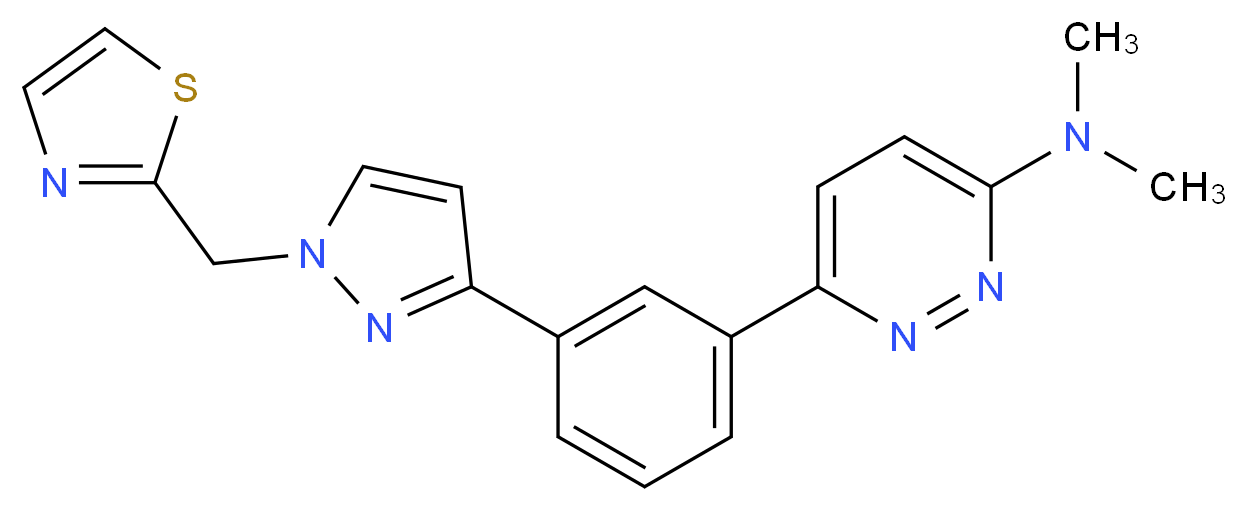 N,N-dimethyl-6-{3-[1-(1,3-thiazol-2-ylmethyl)-1H-pyrazol-3-yl]phenyl}-3-pyridazinamine_Molecular_structure_CAS_)