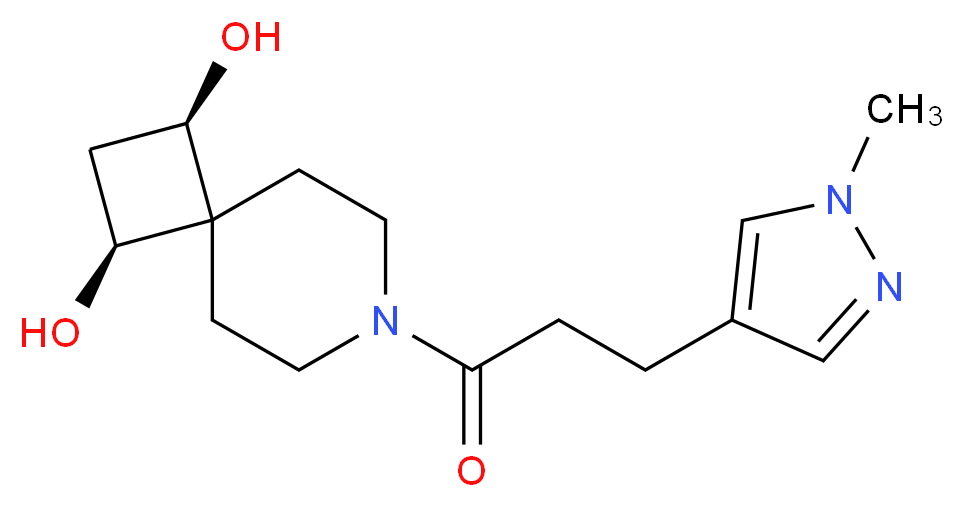 (1R*,3S*)-7-[3-(1-methyl-1H-pyrazol-4-yl)propanoyl]-7-azaspiro[3.5]nonane-1,3-diol_Molecular_structure_CAS_)