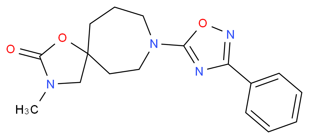 3-methyl-8-(3-phenyl-1,2,4-oxadiazol-5-yl)-1-oxa-3,8-diazaspiro[4.6]undecan-2-one_Molecular_structure_CAS_)