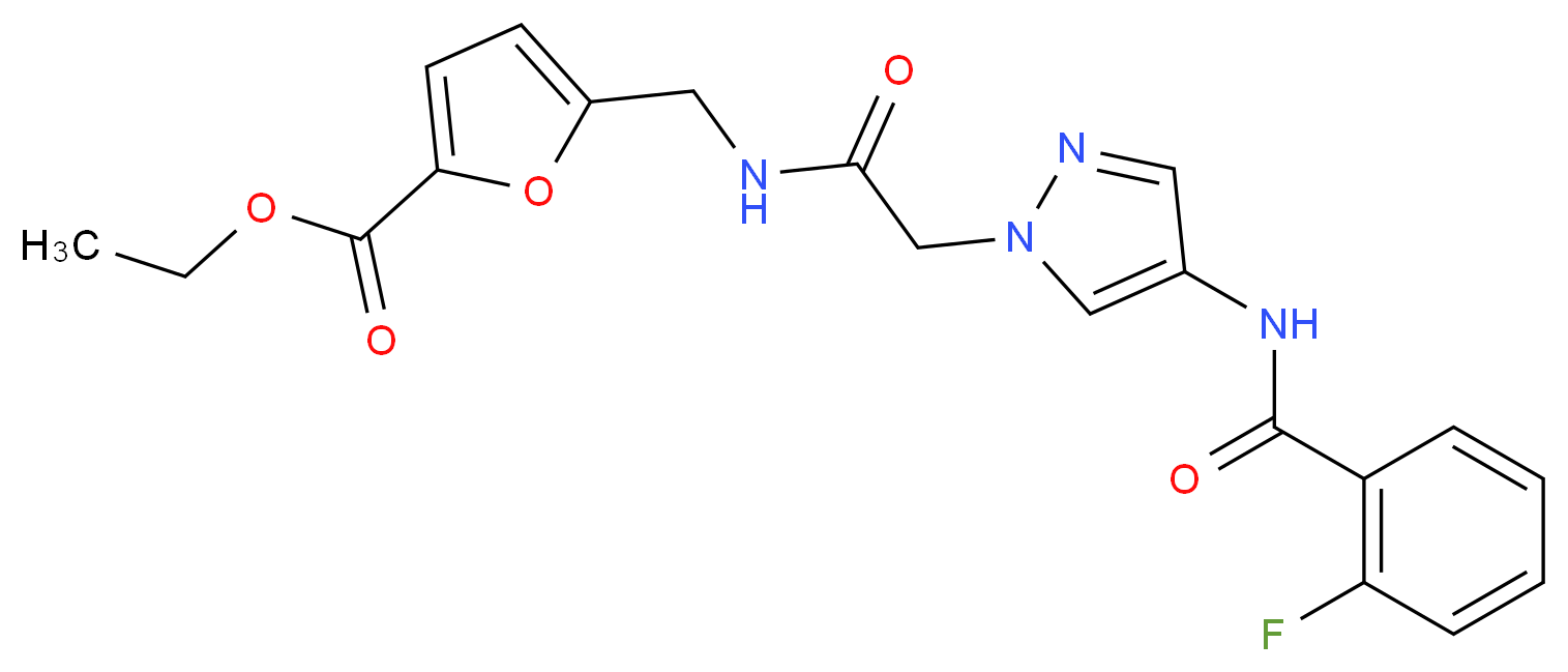 ethyl 5-{[({4-[(2-fluorobenzoyl)amino]-1H-pyrazol-1-yl}acetyl)amino]methyl}-2-furoate_Molecular_structure_CAS_)