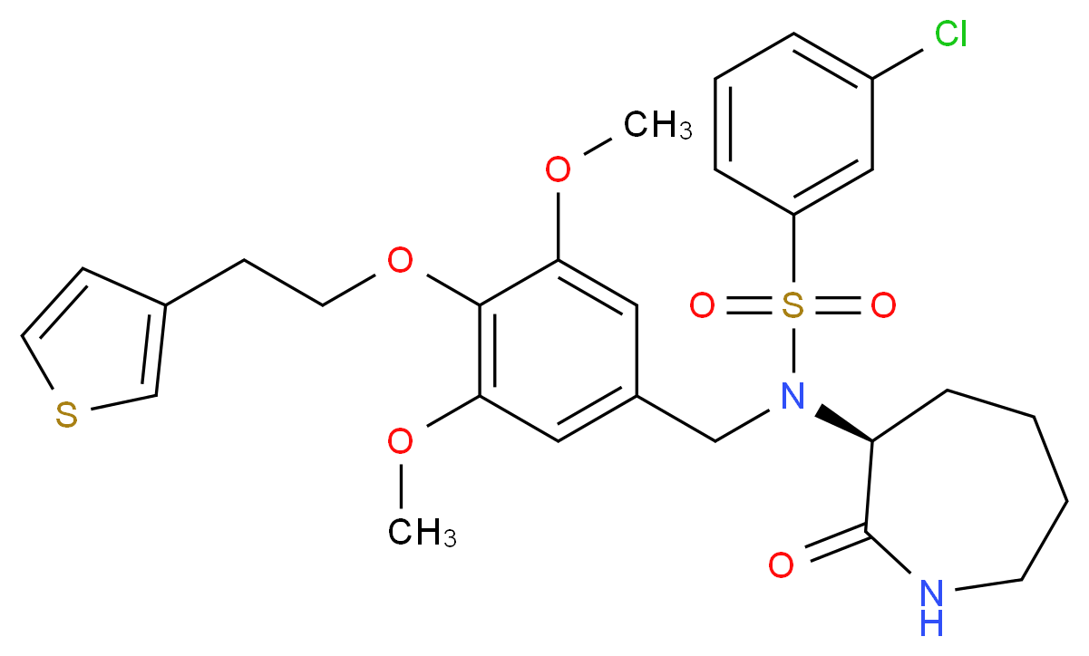 3-chloro-N-{3,5-dimethoxy-4-[2-(3-thienyl)ethoxy]benzyl}-N-[(3S)-2-oxo-3-azepanyl]benzenesulfonamide_Molecular_structure_CAS_)