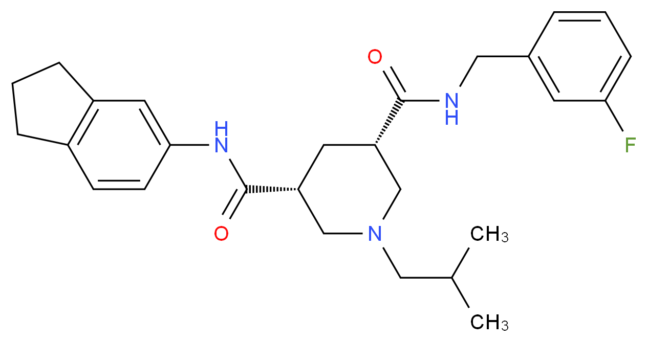 (3R,5S)-N-(2,3-dihydro-1H-inden-5-yl)-N'-(3-fluorobenzyl)-1-isobutyl-3,5-piperidinedicarboxamide_Molecular_structure_CAS_)