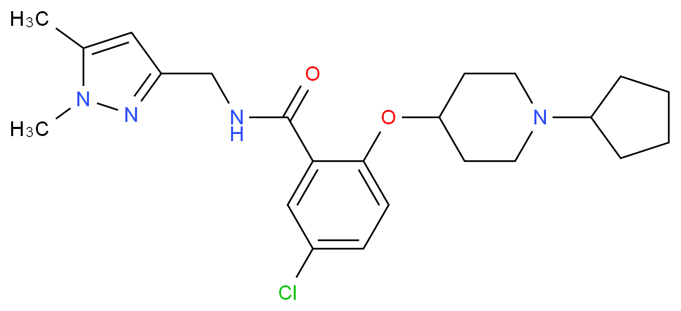 5-chloro-2-[(1-cyclopentyl-4-piperidinyl)oxy]-N-[(1,5-dimethyl-1H-pyrazol-3-yl)methyl]benzamide_Molecular_structure_CAS_)