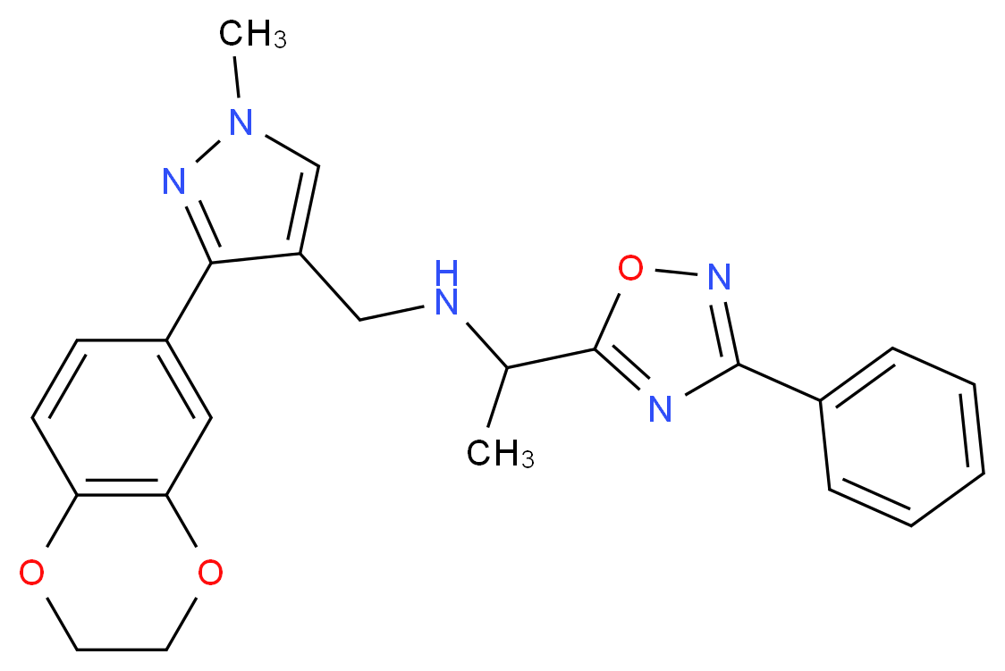 N-{[3-(2,3-dihydro-1,4-benzodioxin-6-yl)-1-methyl-1H-pyrazol-4-yl]methyl}-1-(3-phenyl-1,2,4-oxadiazol-5-yl)ethanamine_Molecular_structure_CAS_)