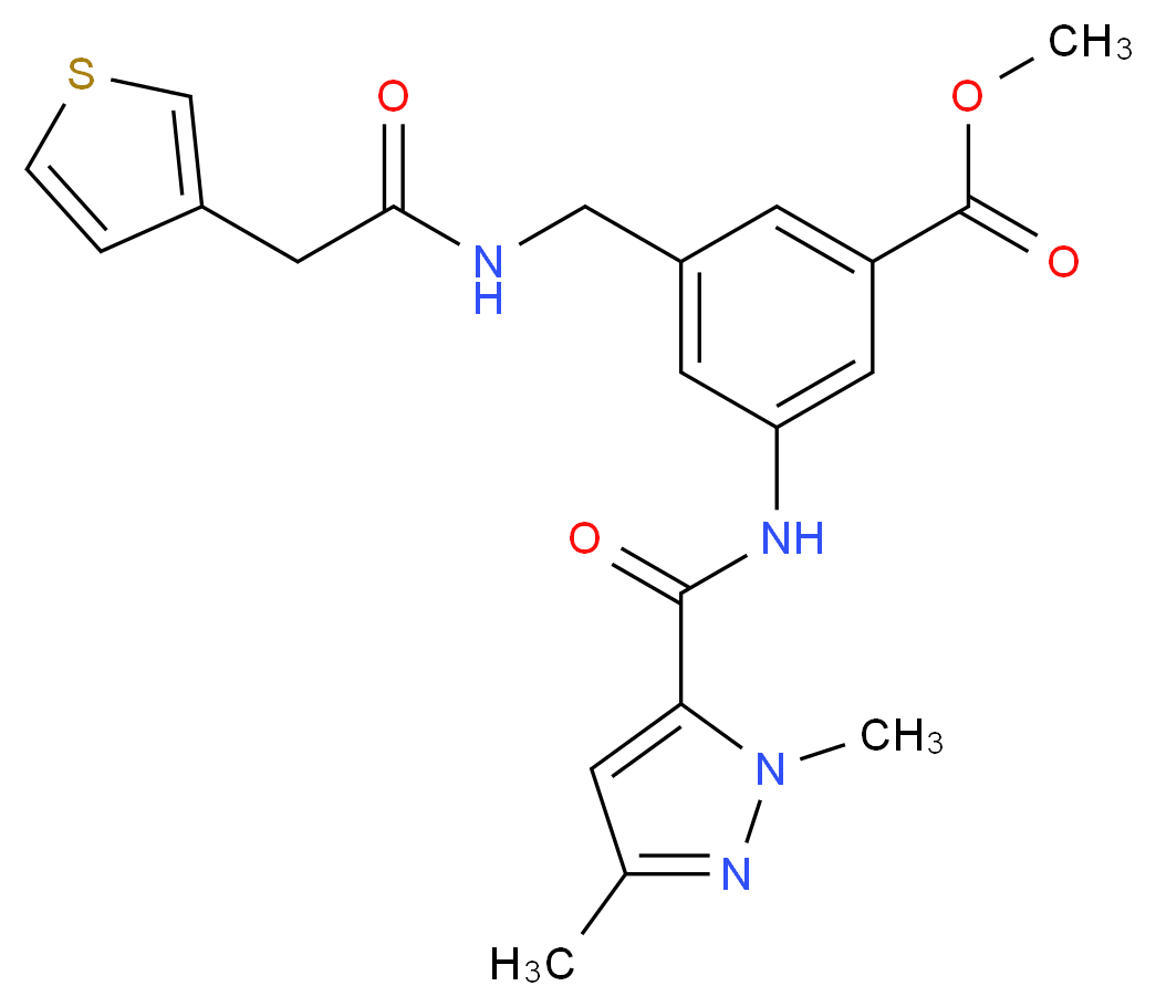 methyl 3-{[(1,3-dimethyl-1H-pyrazol-5-yl)carbonyl]amino}-5-{[(3-thienylacetyl)amino]methyl}benzoate_Molecular_structure_CAS_)