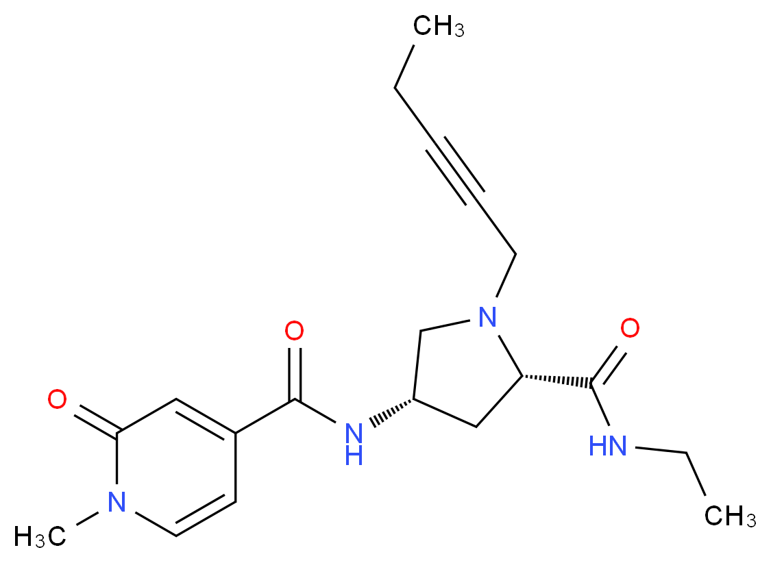 N-{(3S,5S)-5-[(ethylamino)carbonyl]-1-pent-2-yn-1-ylpyrrolidin-3-yl}-1-methyl-2-oxo-1,2-dihydropyridine-4-carboxamide (non-preferred name)_Molecular_structure_CAS_)