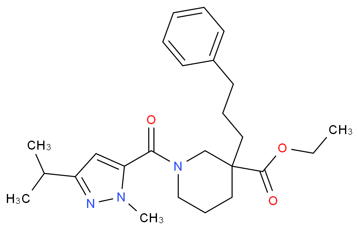 ethyl 1-[(3-isopropyl-1-methyl-1H-pyrazol-5-yl)carbonyl]-3-(3-phenylpropyl)-3-piperidinecarboxylate_Molecular_structure_CAS_)