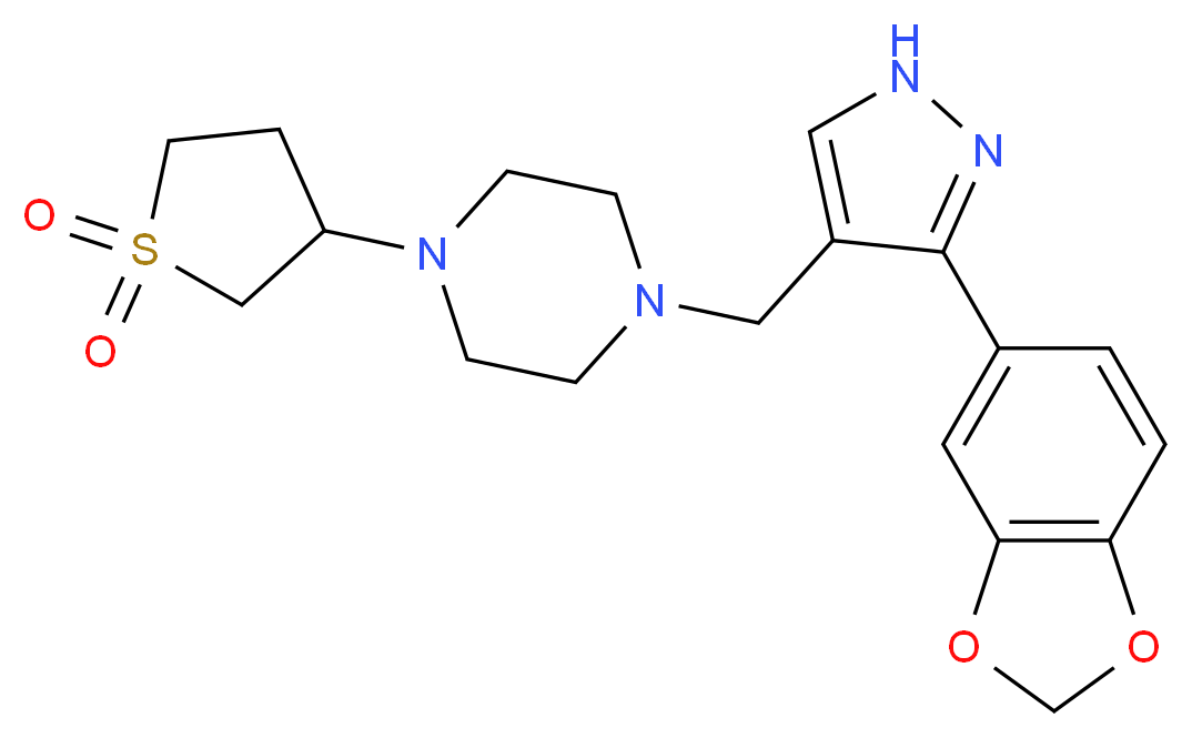 1-{[3-(1,3-benzodioxol-5-yl)-1H-pyrazol-4-yl]methyl}-4-(1,1-dioxidotetrahydro-3-thienyl)piperazine_Molecular_structure_CAS_)