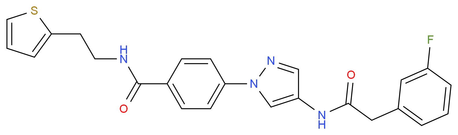 4-(4-{[(3-fluorophenyl)acetyl]amino}-1H-pyrazol-1-yl)-N-[2-(2-thienyl)ethyl]benzamide_Molecular_structure_CAS_)