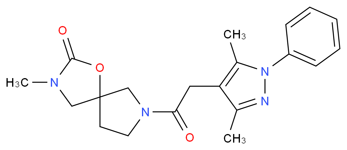 7-[(3,5-dimethyl-1-phenyl-1H-pyrazol-4-yl)acetyl]-3-methyl-1-oxa-3,7-diazaspiro[4.4]nonan-2-one_Molecular_structure_CAS_)